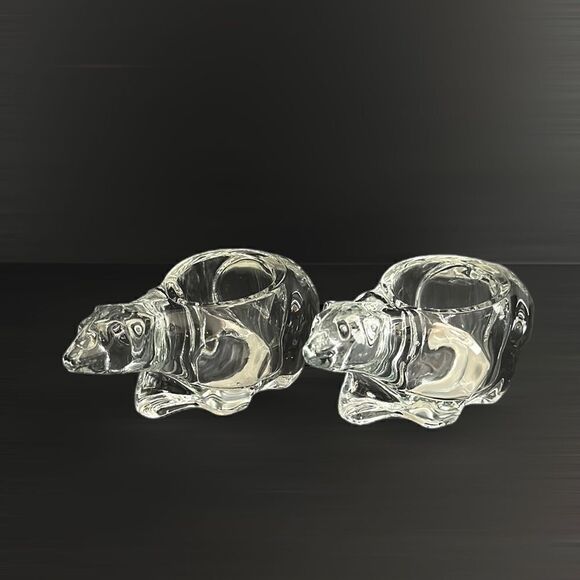 Set of Two New Indiana Glass Co Crystal Polar Bear Votive Tea Light Holders - Picture 4 of 11
